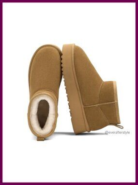 Women's Suede Winter Snow Boots Faux Fur Lined Ankle Platform Boots